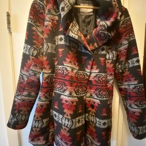 Aztec pattern wool pea coat